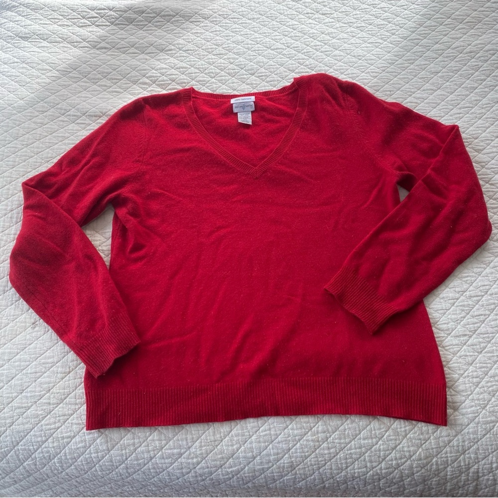 VTG 100% Cashmere Red V-Neck Sweater Soft Luxury Cozy Natural Fiber Large